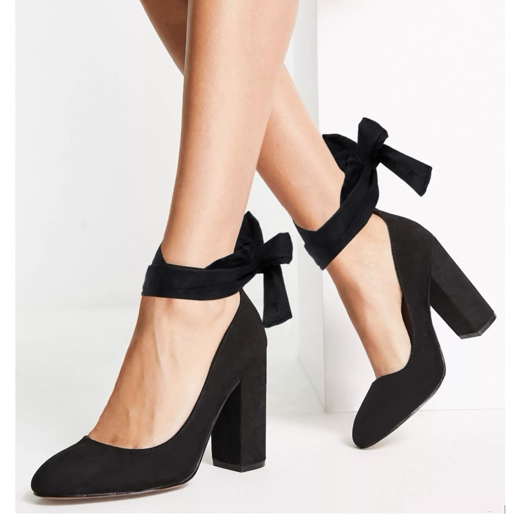 Express Black Suede Lace Up Block Heel